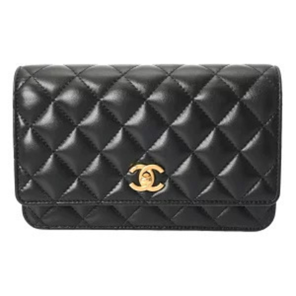 Chanel Matelasse Chain Wallet Black Lambskin Shoulder Bag